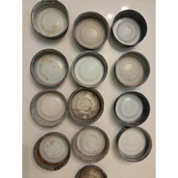 12 Zinc BALL Canning Jar Lids with Milk Glass Inserts Regular Mouth - Picture 6 of 11